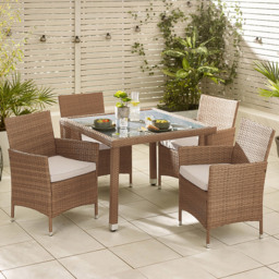 Furniturebox Grenada 4 Seater Natural Rattan Garden Dining Set - Brown - Wilko - thumbnail 1