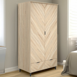 Stockholm Chevron 2 Door 2 Drawer Sonoma Oak Wardrobe - Size: 2 Door, 2 Drawer - Wood - LPD Home - Wilko - thumbnail 1