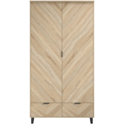 Stockholm Chevron 2 Door 2 Drawer Sonoma Oak Wardrobe - Size: 2 Door, 2 Drawer - Wood - LPD Home - Wilko - thumbnail 5