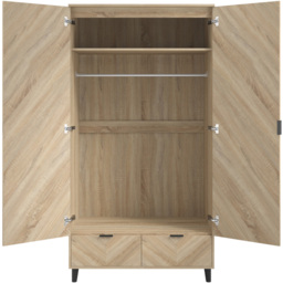 Stockholm Chevron 2 Door 2 Drawer Sonoma Oak Wardrobe - Size: 2 Door, 2 Drawer - Wood - LPD Home - Wilko - thumbnail 7