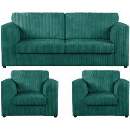 Luxor 5 Seater Teal Jumbo Cord Sofa Suite with Full Back - Green - Wilko - thumbnail 3