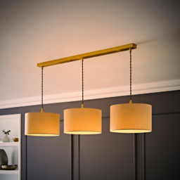 ValueLights Reni Cream Drum Shade 3 Drop Bar Gold Diner LED Ceiling Pendant Light - Size: 123.5 x 98 x 25cm - Black - Wilko - thumbnail 7