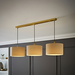 ValueLights Reni Cream Drum Shade 3 Drop Bar Gold Diner LED Ceiling Pendant Light - Size: 123.5 x 98 x 25cm - Black - Wilko - thumbnail 3