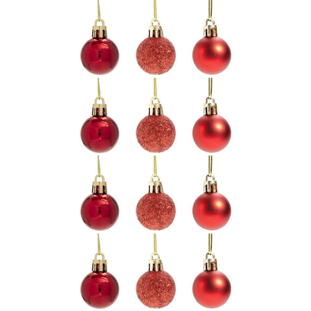 Shatchi 3cm Red Shatterproof Christmas Bauble 12 Pack - Wilko - image 1