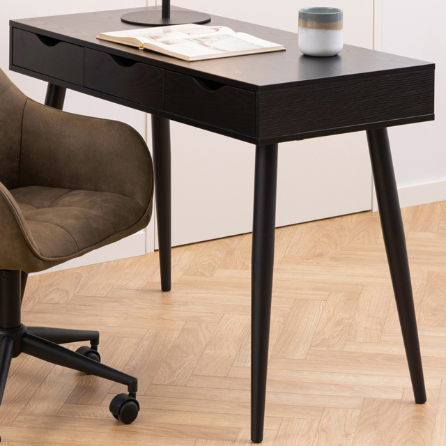Florence Neptun 3 Drawer Black Office Desk - Furniture To Go - Wilko - image 1