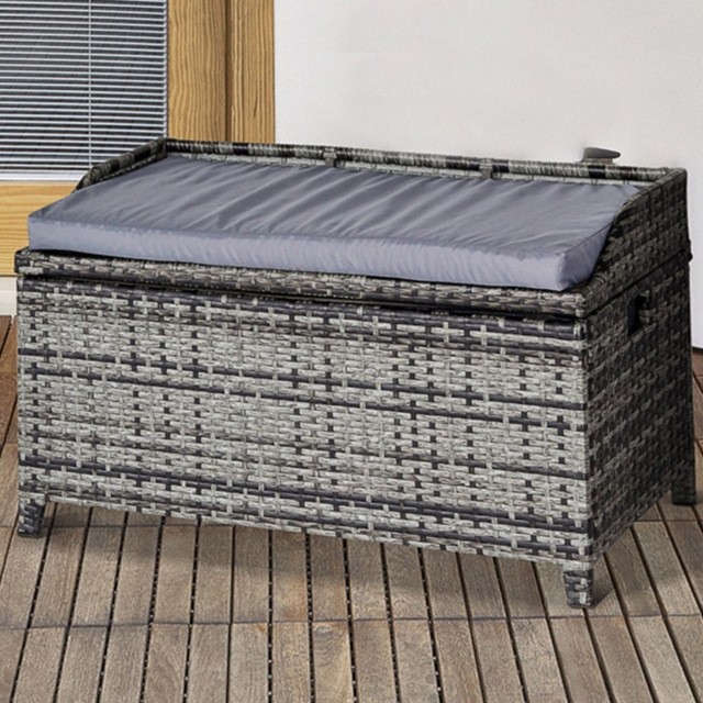 Outsunny 2 Seater Storage Bench with Mixed Grey Cushion - Size: 102 x 51 x 52cm - Wilko - image 1