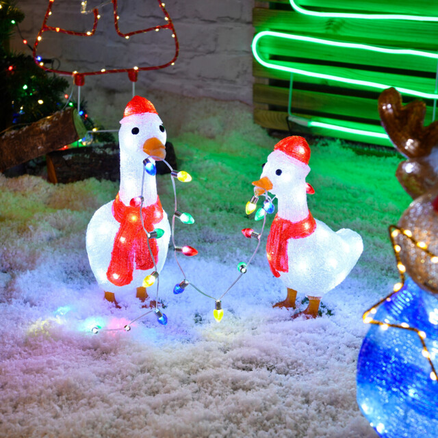 Set of 2 Acrylic Christmas GeeseCool White - Wilko - image 1