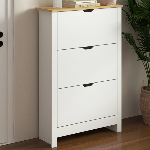 Portland 3 Drawer White Slim Shoe Cabinet - Wilko - image 1