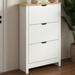Portland 3 Drawer White Slim Shoe Cabinet - Wilko