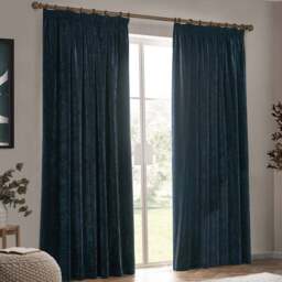 Yard Heavy Navy Chenille Velvet Pencil Pleat Curtains 168 x 229cm - Size: W 168 x D 229cm - Blue - Wilko