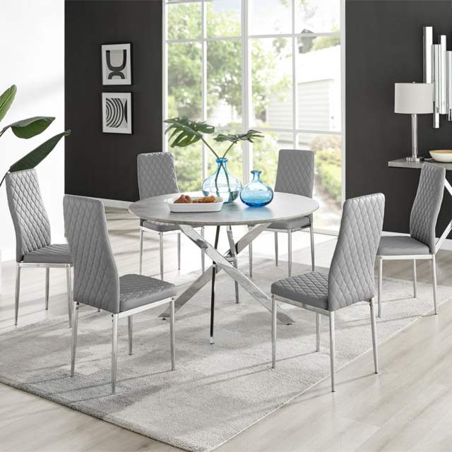 Furniturebox Arona Valera Concrete Effect 6 Seater Round Dining Set Grey and Chrome - Wilko - image 1