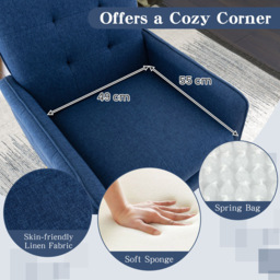 Costway Blue Linen Fabric Accent Chair with Removable Seat Cushion - Size: Single - Wilko - thumbnail 7