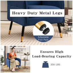 Costway Blue Linen Fabric Accent Chair with Removable Seat Cushion - Size: Single - Wilko - thumbnail 5
