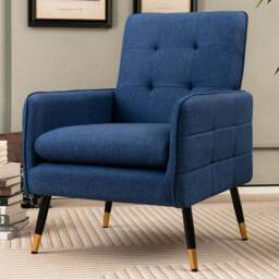 Costway Blue Linen Fabric Accent Chair with Removable Seat Cushion - Size: Single - Wilko
