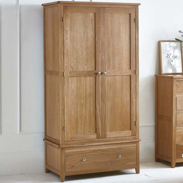 Julian Bowen Mallory 2 Door Single Drawer Combination Wardrobe - Size: 2 Door, Single Drawer - Brown - Wilko - image 1