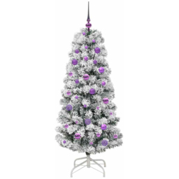 vidaXL Pre-Lit Warm White LED and Lilac Baubles Snow Flocked Artificial Christmas Tree 4.9ft - Green - Wilko - thumbnail 5
