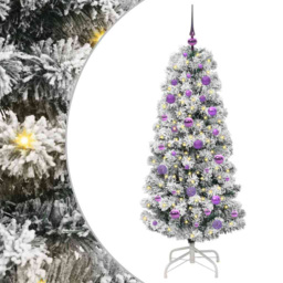 vidaXL Pre-Lit Warm White LED and Lilac Baubles Snow Flocked Artificial Christmas Tree 4.9ft - Green - Wilko - thumbnail 3