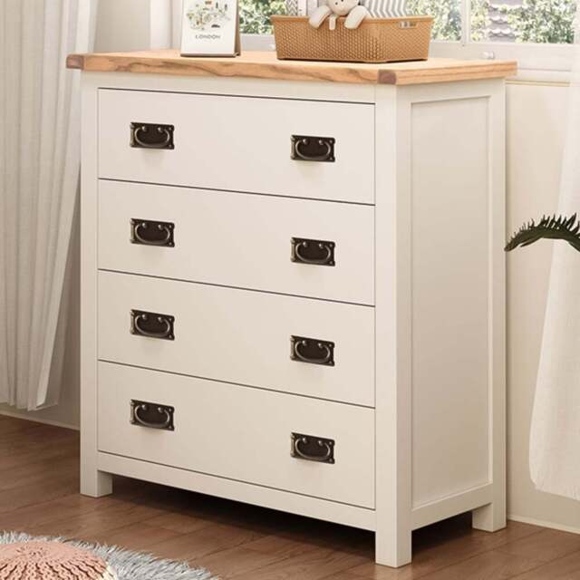 Lovere 4 Drawer Off White Chest of Drawers with Brass Drop Handles - Wilko - image 1
