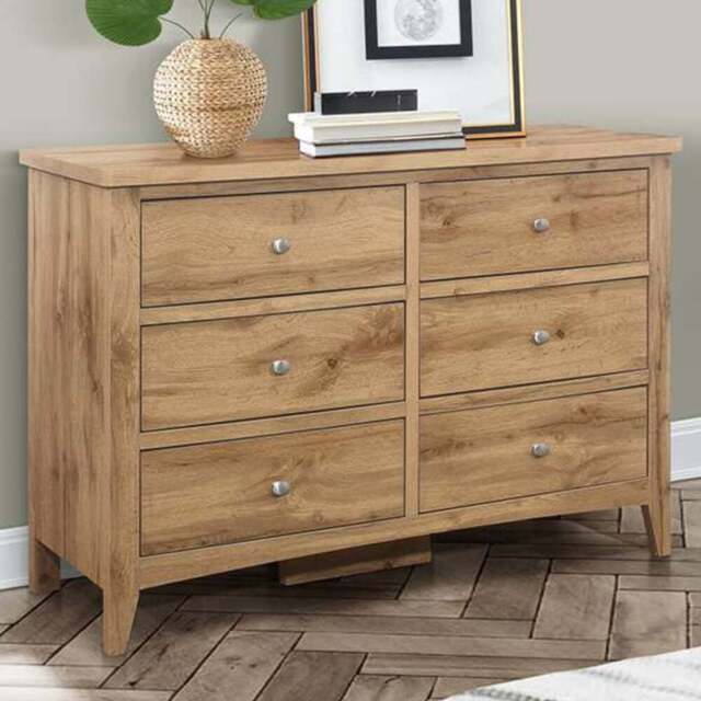 Hampstead 6 Drawer Wooden Chest of Drawers - Brown - Birlea - Wilko - image 1