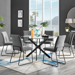 Furniturebox Arona Harley 6 Seater Round Dining Set Dark Grey and Black - Wilko - thumbnail 1