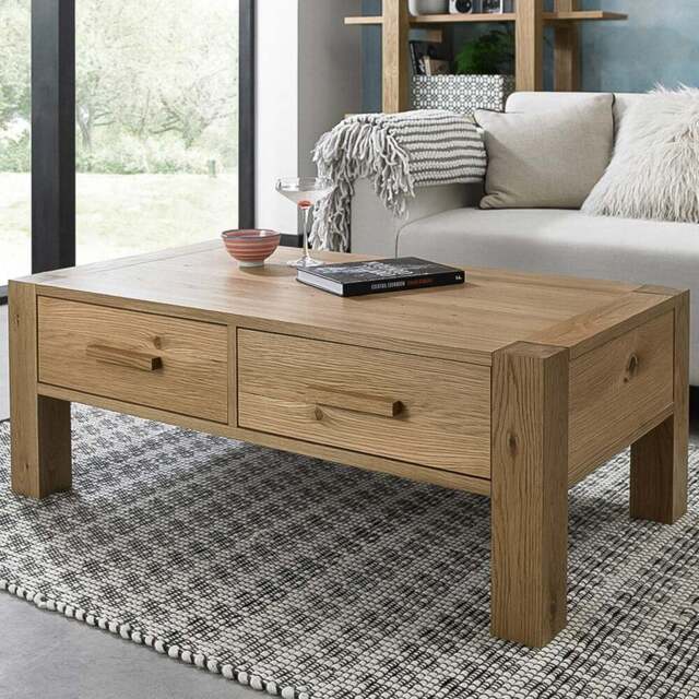 Bentley Designs Turin 2 Drawer Light Oak Coffee Table - Size: 40 x 110 x 60cm - Brown - Wilko - image 1
