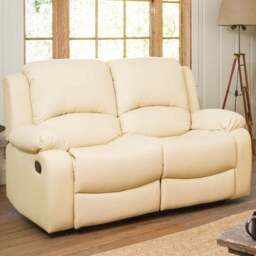 Glendale 2 Seater Cream Bonded Leather Manual Recliner Sofa - Artemis Home - Wilko