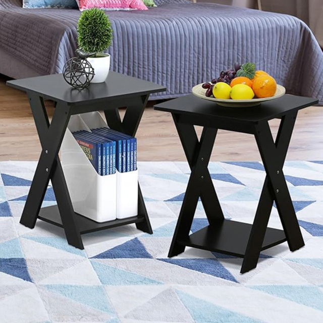 Walplus Modern Espresso Criss Cross End Table Set of 2 - Size: 39.5 x 50.8 x 39.5cm - Black - Wilko - image 1