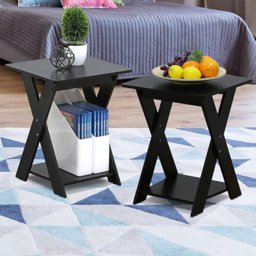 Walplus Modern Espresso Criss Cross End Table Set of 2 - Size: 39.5 x 50.8 x 39.5cm - Black - Wilko