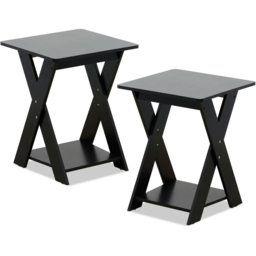 Walplus Modern Espresso Criss Cross End Table Set of 2 - Size: 39.5 x 50.8 x 39.5cm - Black - Wilko - thumbnail 3