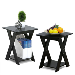 Walplus Modern Espresso Criss Cross End Table Set of 2 - Size: 39.5 x 50.8 x 39.5cm - Black - Wilko - thumbnail 4