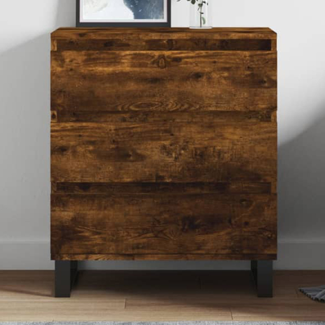 vidaXL 3 Drawer Smoked Oak Sideboard with Iron Feet - Size: 70 x 60 x 35cm - Brown - Wilko - image 1