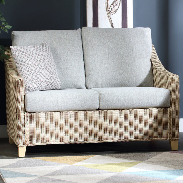 Desser Dijon 2 Seater Natural Rattan Cane Pebble Fabric Sofa - Grey - Wilko - image 1