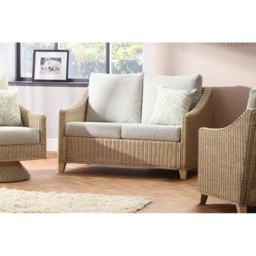 Desser Dijon 2 Seater Natural Rattan Cane Pebble Fabric Sofa - Grey - Wilko - thumbnail 4