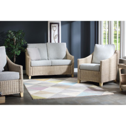 Desser Dijon 2 Seater Natural Rattan Cane Pebble Fabric Sofa - Grey - Wilko - thumbnail 5
