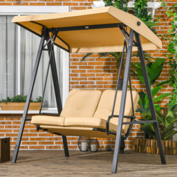 Outsunny 2 Seater Beige Garden Swing Chair with Adjustable Canopy - Cream - Wilko