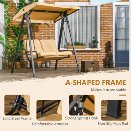 Outsunny 2 Seater Beige Garden Swing Chair with Adjustable Canopy - Cream - Wilko - thumbnail 7