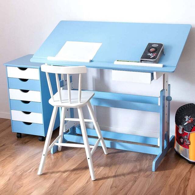 tectake Blue Kids Study Desk and Filing Cabinet Set - Size: 94 x 55 x 109cm - Wilko - image 1