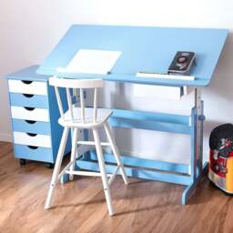 tectake Blue Kids Study Desk and Filing Cabinet Set - Size: 94 x 55 x 109cm - Wilko