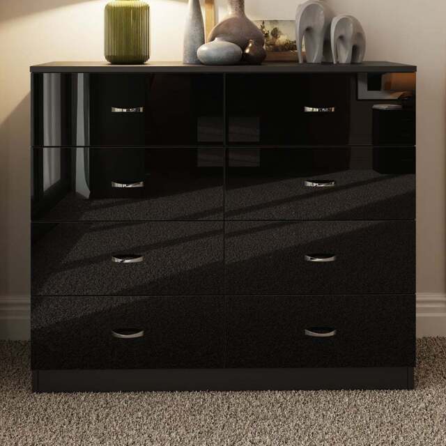 FWStyle Chilton 8 Drawer Black Gloss Chest of Drawers - Wilko - image 1