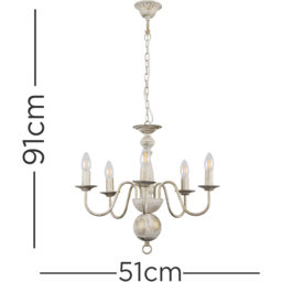 ValueLights Gothica Flemish Style White 5 Way Ceiling Chandelier Light - Size: 93 x 51 x 50cm - Wilko - thumbnail 7