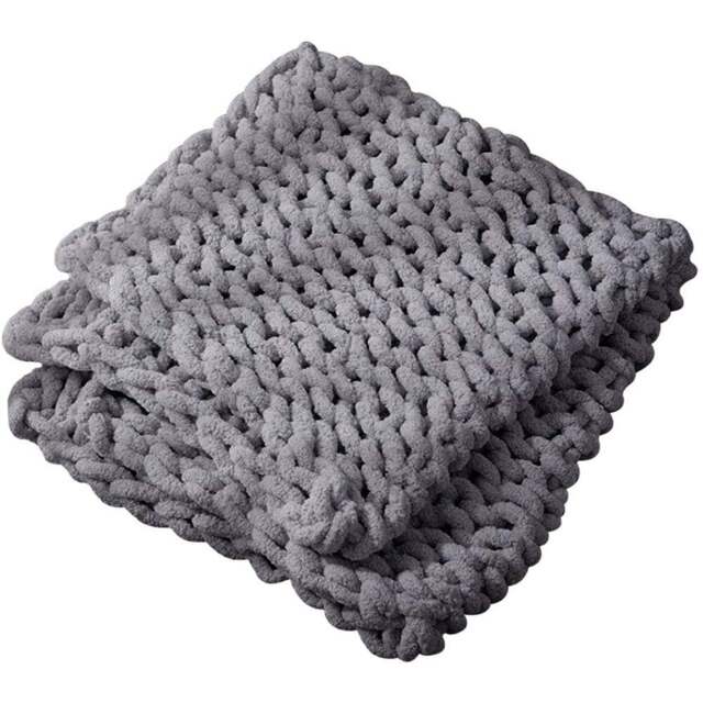 Living and Home Grey Hand Woven Chenille Blanket for Couch and Bed 60cm - Wilko - image 1