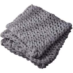 Living and Home Grey Hand Woven Chenille Blanket for Couch and Bed 60cm - Wilko