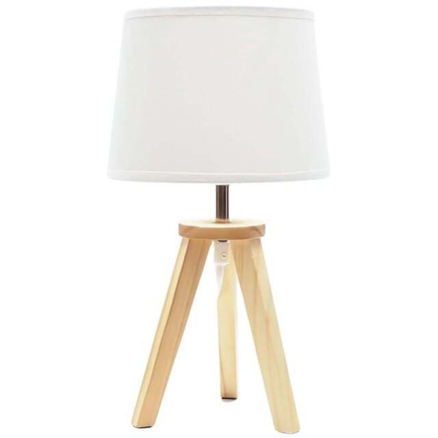 ValueLights Jackson White Shade Natural Wood Tripod LED Table Lamp - Cream - Wilko - image 1