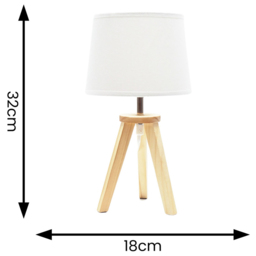 ValueLights Jackson White Shade Natural Wood Tripod LED Table Lamp - Cream - Wilko - thumbnail 5