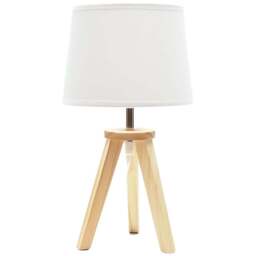 ValueLights Jackson White Shade Natural Wood Tripod LED Table Lamp - Cream - Wilko
