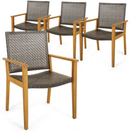 Costway Set of 4 Outdoor Acacia Wood and PE Wicker Chair - Size: 67 x 63 x 39cm - Brown - Wilko - thumbnail 3