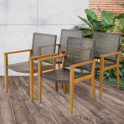 Costway Set of 4 Outdoor Acacia Wood and PE Wicker Chair - Size: 67 x 63 x 39cm - Brown - Wilko - thumbnail 1