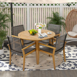 Costway Set of 4 Outdoor Acacia Wood and PE Wicker Chair - Size: 67 x 63 x 39cm - Brown - Wilko - thumbnail 4