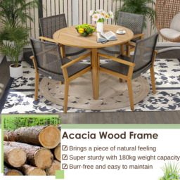 Costway Set of 4 Outdoor Acacia Wood and PE Wicker Chair - Size: 67 x 63 x 39cm - Brown - Wilko - thumbnail 7