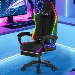 Alivio Black PU Leather Wireless App Control LED Gaming Chair with Massage Lumbar Cushion - Size: 124 x 65.5 x 62cm - Wilko - thumbnail 1